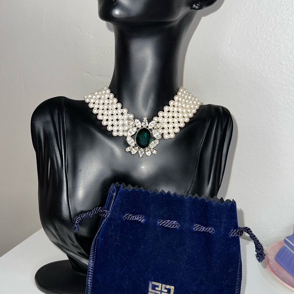 Givenchy Pearl and Emerald Necklace